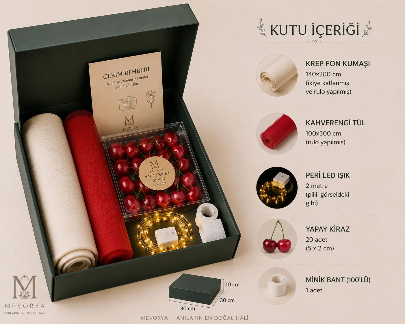 Kiraz konsept MEVORYA Çekim Kutusu kutu içeriği